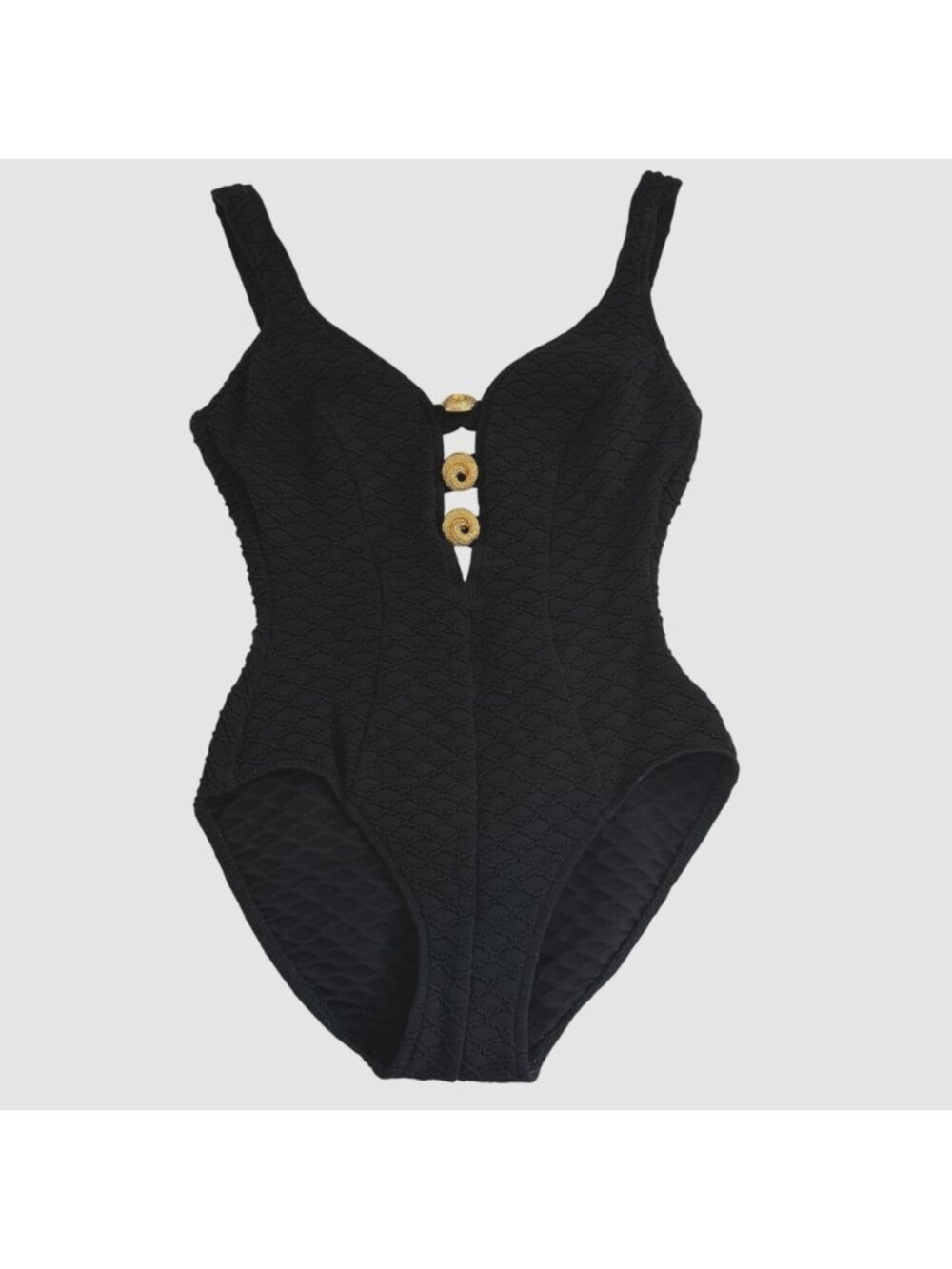 Vintage Mainstream One-Piece Swimsuit Bathing Suit Black Gold Sz 8 Glam 80s 90s